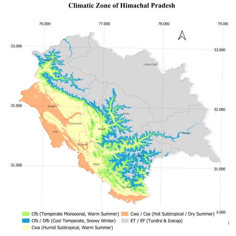 Cliamte zone or climate map of himachal pradesh