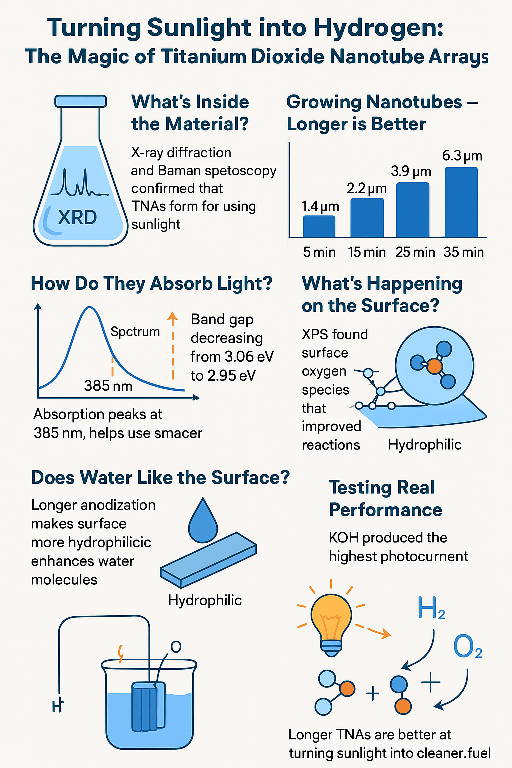 “How Titanium Dioxide Nanotube Arrays (TNAs) Convert Sunlight to Hydrogen — and a New Breakthrough in Electrochemically Reduced TiO₂ Nanotubes (rTNTA) Boosting Photoelectrochemical Performance”